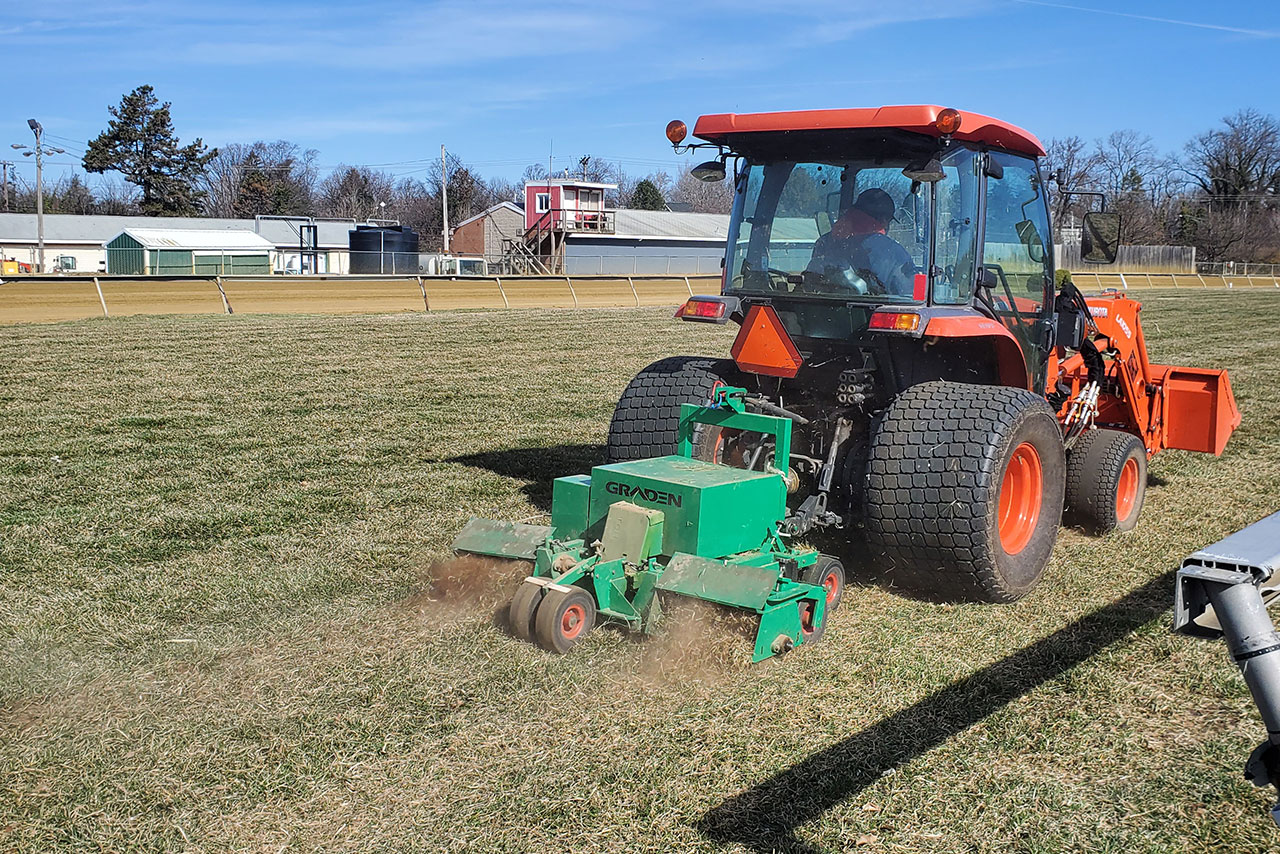 Projects implements Verticutting athletic turf maintenance baltimore